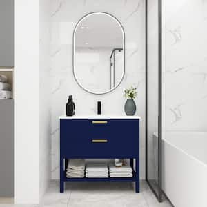 18.30 in. W x 35.90 in. D x 33.50 in. H Plywood Freestanding Bath Vanity Top in Navy Blue With Resin Sink