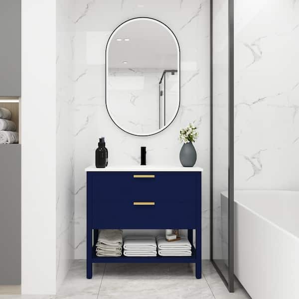 Aoibox 18.30 in. W x 35.90 in. D x 33.50 in. H Plywood Freestanding Bath Vanity Top in Navy Blue With Resin Sink