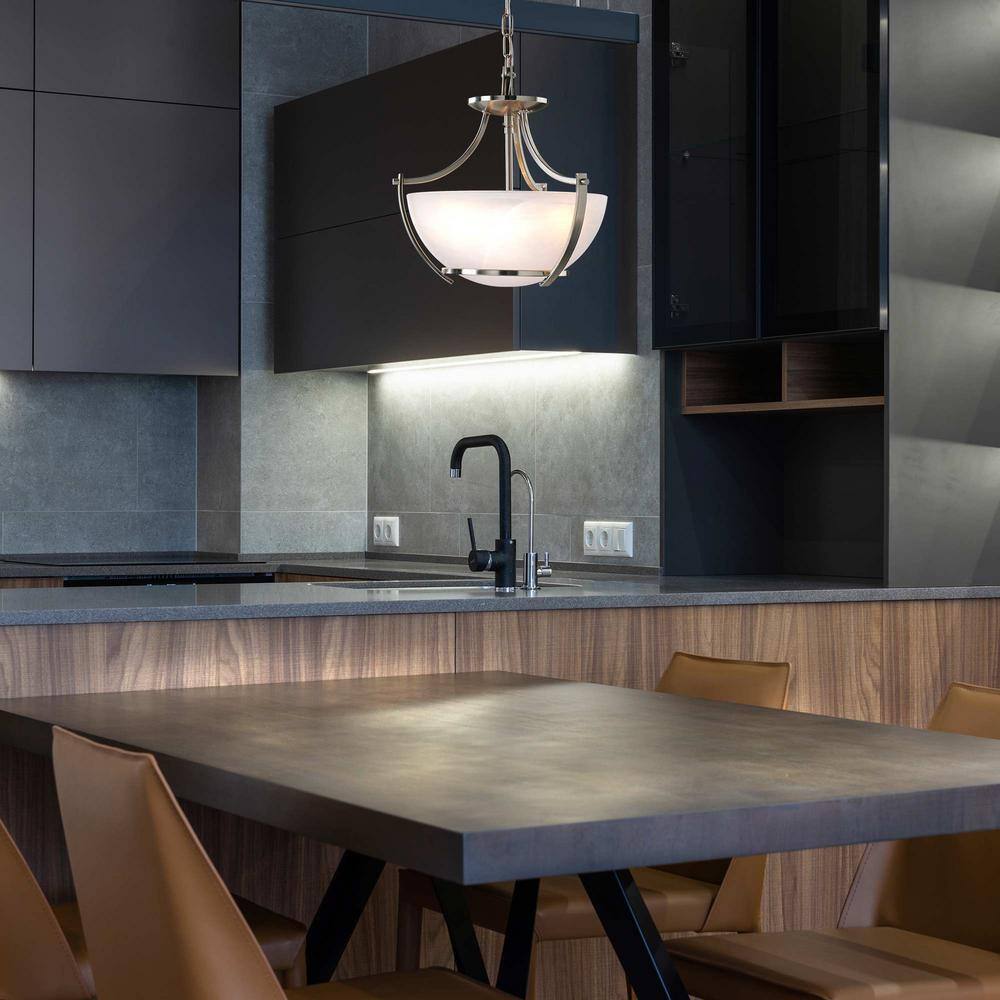 Brushed Nickel Alabaster Glass Semi-Flush Mount Light