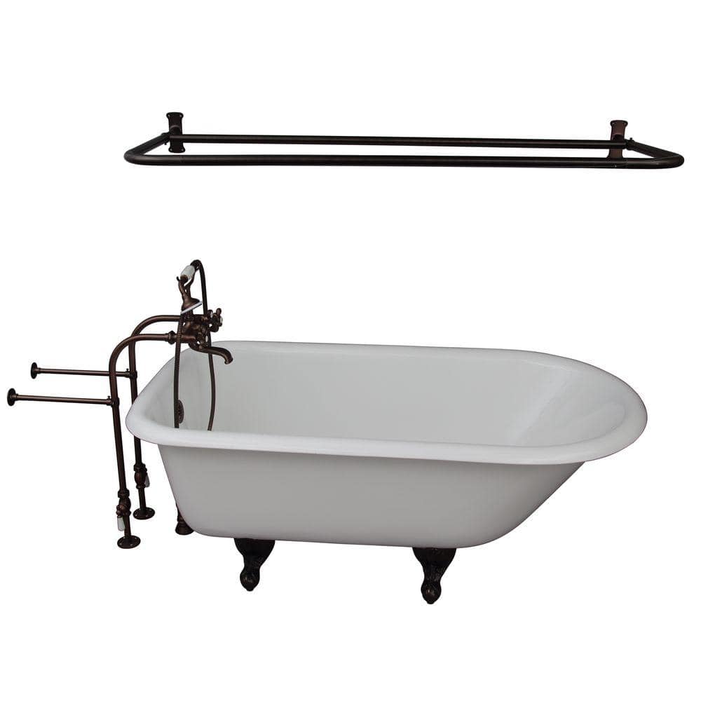 5 ft. Cast Iron Ball and Claw Feet Roll Top Tub in White with Oil Rubbed Br