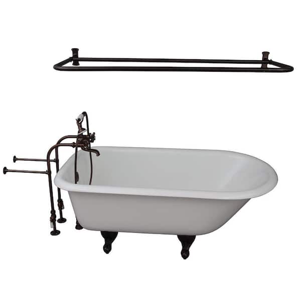 Barclay Products 5.6 ft. Cast Iron Ball and Claw Feet Roll Top Tub in White with Oil Rubbed Bronze Accessories