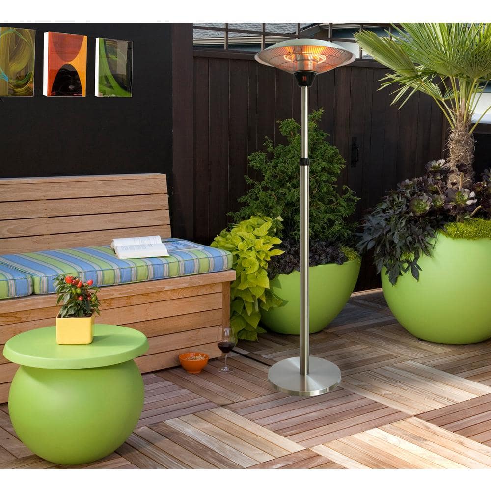Silver Aluminum Electric Standing Patio Heater with Emergency Shut Off