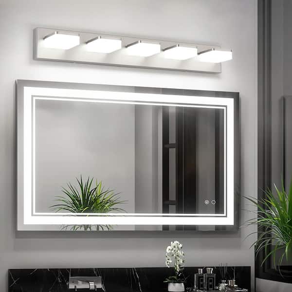 32.28 in. 5-Light Nickel Vanity Light with Dimmable 5500K Light and 270° Swivel Range Acrylic Lampshade