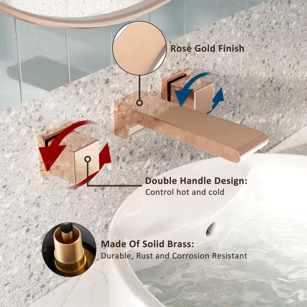 Champagne Bronze Wall-Mounted Double Handle Bathroom Faucet