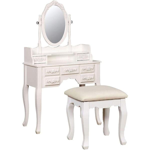 Benjara Harriet Traditional White Wooden Vanity Set BM132008 - The Home ...