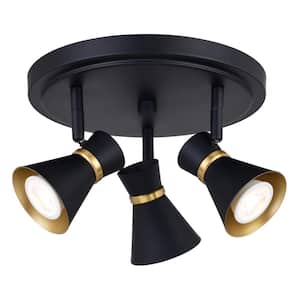 Alto Less than 2 ft. 3-Lt Matte Black Gold Satin Brass MCM Hard Wired Fixed Track Lighting Kit with Metal Cylinder Head