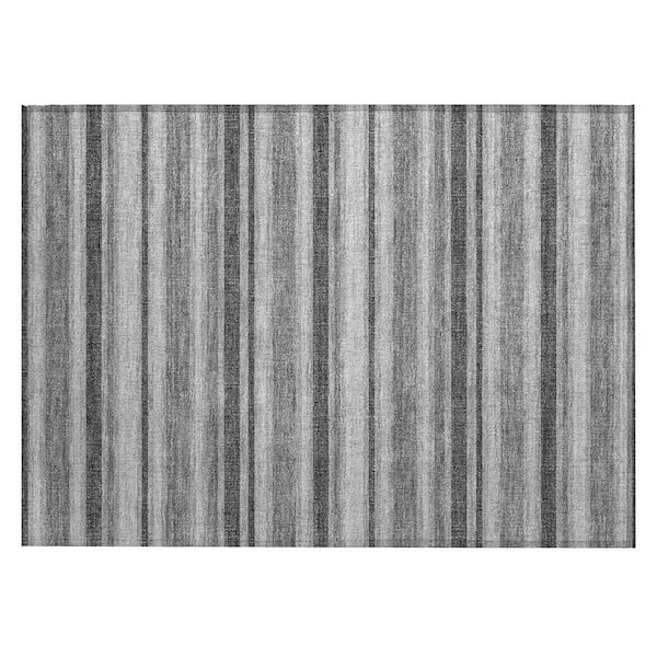 Gray and Black 2 ft. x 3 ft. Woven Striped Polyester Rectangle Indoor/Outdoor Area Rug
