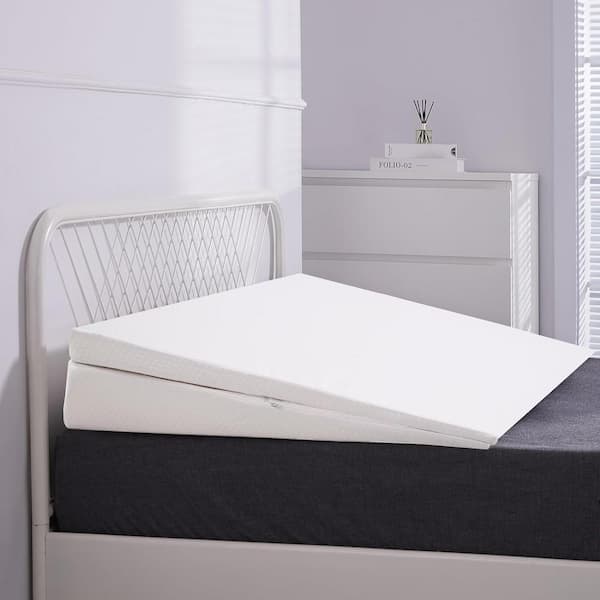 BOZTIY 7.5 in. H Bed Wedge Pillow Cushion Guard White-Twin Rectangular Outdoor Bolster Pillow with White Fringe (1-Pack)