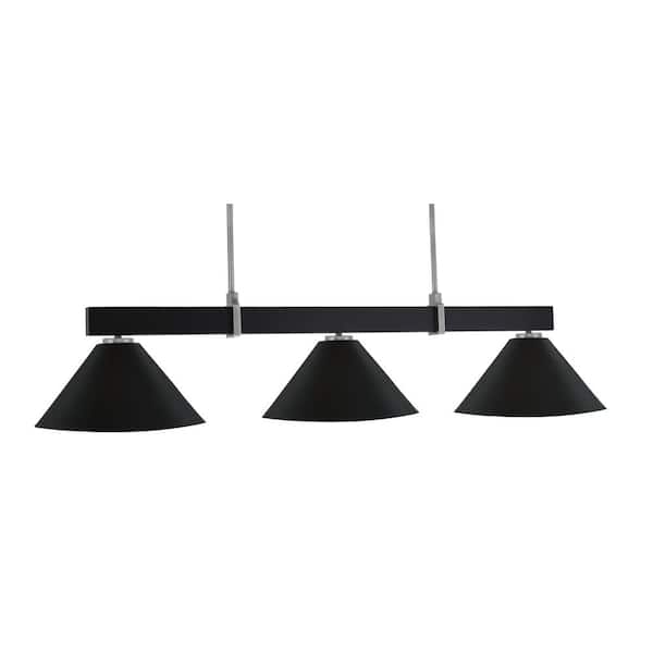 Unbranded Balmore 3-Light Matte Black and Graphite Billiard Light with 14 in. Matte Black Metal Shades
