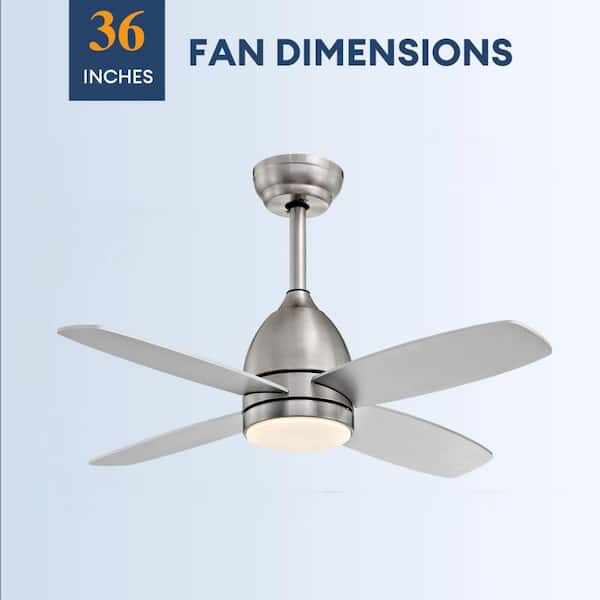 36 in. Modern Indoor Traditional Short Fan Blade Nickel Ceiling Fan with Light and Remote for Bedroom Dining Room