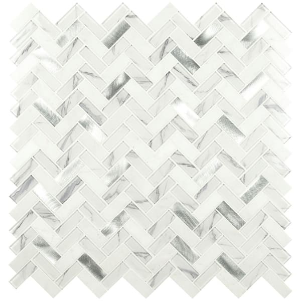 MSI Bytle Bianco Herringbone 13 in. x 14 in. x 0.24 in. Glass Mesh-Mounted Mosaic Wall Tile (1 sq. ft./Each)