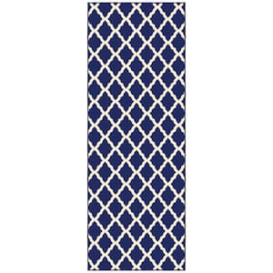 Glamour Collection Non-Slip Rubberback Moroccan Trellis Design 2x6 Indoor Runner Rug, 2 ft. 2 in. x 6 ft., Navy