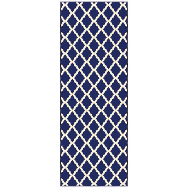 Ottomanson Glamour Collection Non-Slip Rubberback Moroccan Trellis Design 2x6 Indoor Runner Rug, 2 ft. 2 in. x 6 ft., Navy