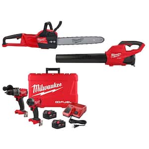 M18 FUEL 16 in. 18V Lithium-Ion Brushless Electric Battery Chainsaw w/Blower & Hammer Drill/Impact Driver Kit (2-Tool)