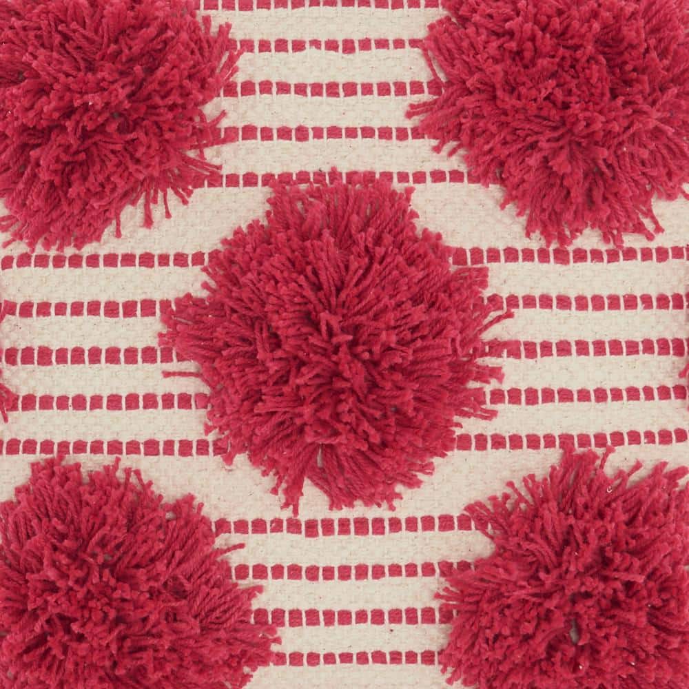 18"x18" Hot Pink Cotton Tufted Pom Poms Square Throw Pillow