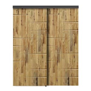 48 in. x 80 in. Hollow Core Weather Oak Stained Pine Wood Interior Double Sliding Closet Doors