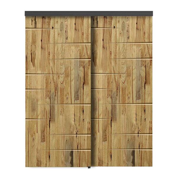 CALHOME 48 in. x 84 in. Hollow Core Weather Oak Stained Pine Wood Interior Double Sliding Closet Doors