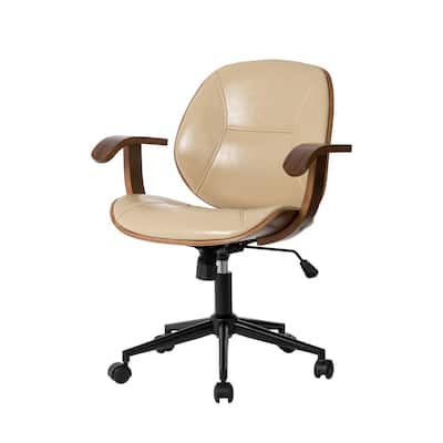 38 in. H Cream PU Leather Adjustable Swivel Desk Chair/Task Chair