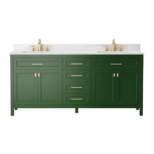72 in. Wx 22.39 in. D x 34 in. H Modern Bath Vanity in Green with Double Sink, Carrara White Cultured Marble Top