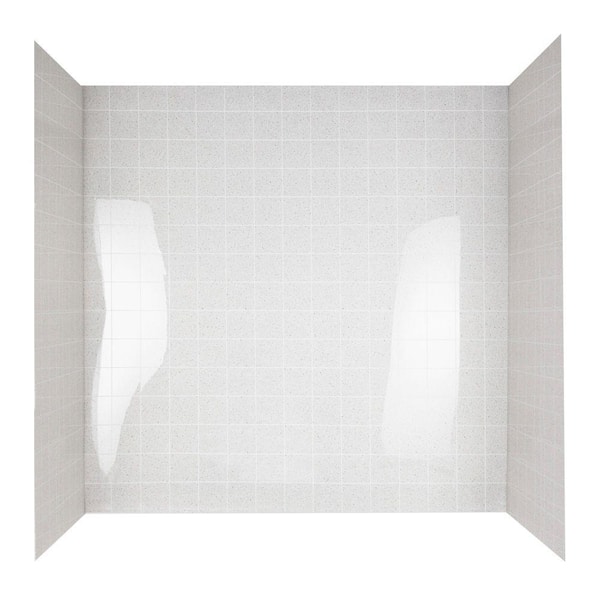 Unbranded TileKit 30 in. x 60 in. x 60 in. Three Piece Easy Up Adhesive Tub Wall in White Granite