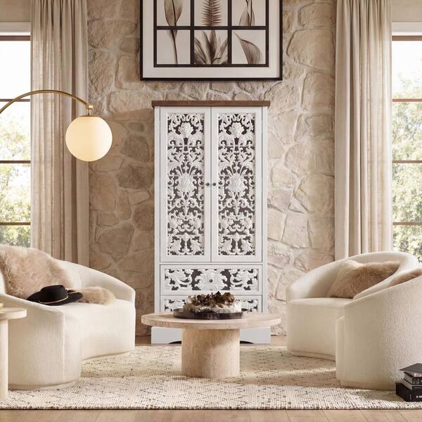 木の置物 FUFU&GAGA 66.1 in. Tall White Wood 5-Shelf Carved Door Accent