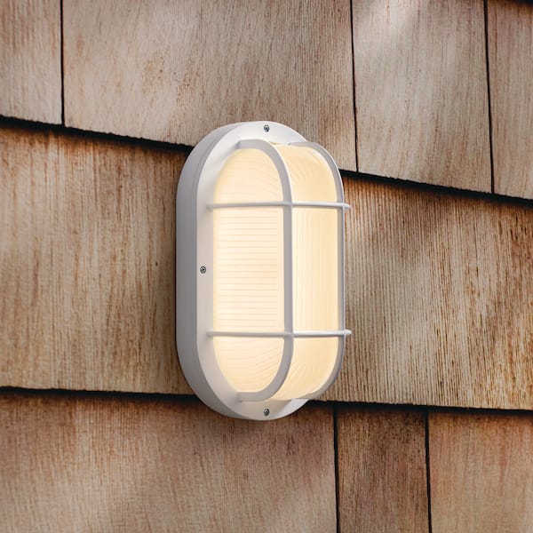10 in. White Integrated LED Outdoor Hardwired Wall Lantern Sconce with Selectable CCT 3000K 4000K 5000K