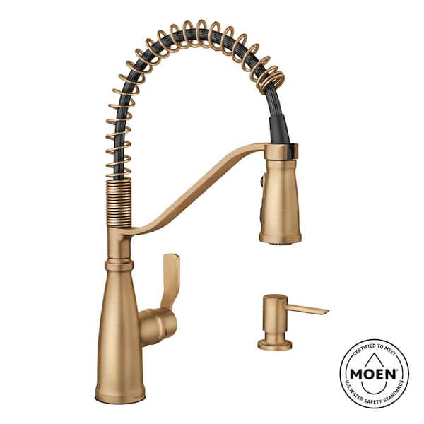 Nolia Single-Handle Pre-Rinse Spring Pulldown Sprayer Kitchen Faucet with Power Boost in Bronzed Gold