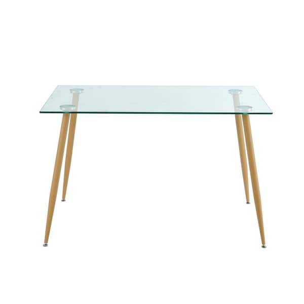 Tileon Clear Tempered Glass Kitchen Utility Table with Wood Like Metal Legs