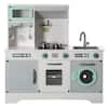 Gardenised Wooden Play Kitchen Toy, Light on Microwave, Cabinet, Washer, Sound Electronic Stove, Microwave and Sink Ages 3 plus QI004209