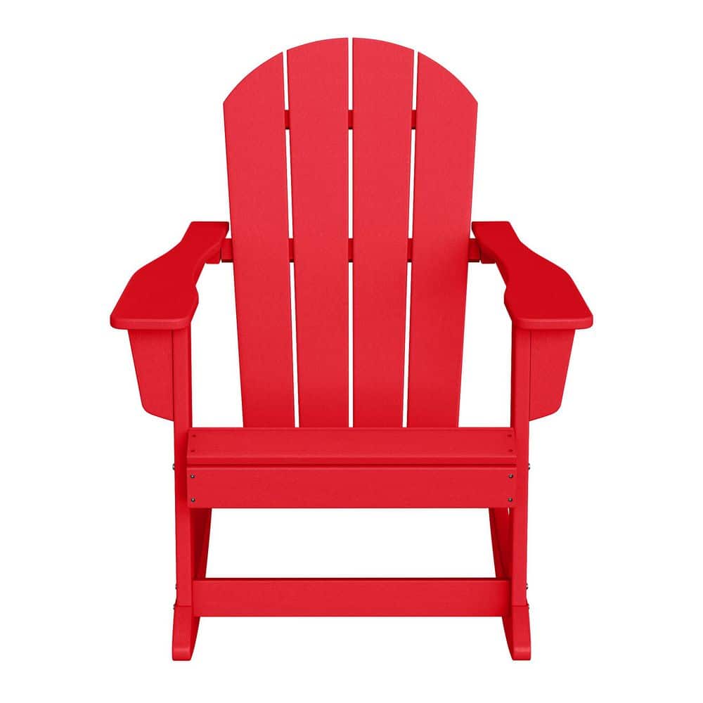 Classic All-Weather Red HDPE Adirondack Rocking Chair with Arms