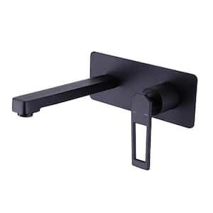 Modern Single Handle Wall Mounted Bathroom Faucet and Hot and Cold Indicator in Matte Black
