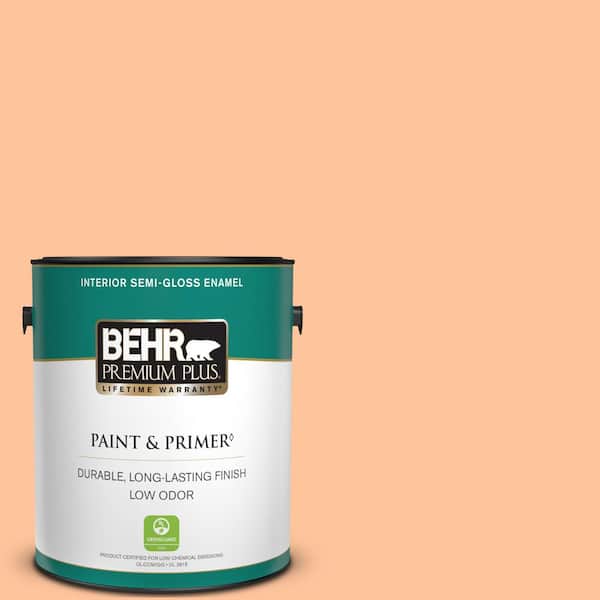 BEHR PREMIUM PLUS 1 gal. #260B-4 Orange Sherbet Semi-Gloss Enamel Low Odor Interior Paint & Primer