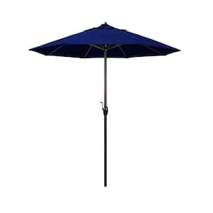 7.5 ft. Bronze Aluminum Market Auto-Tilt Crank Lift Patio Umbrella in True Blue Sunbrella