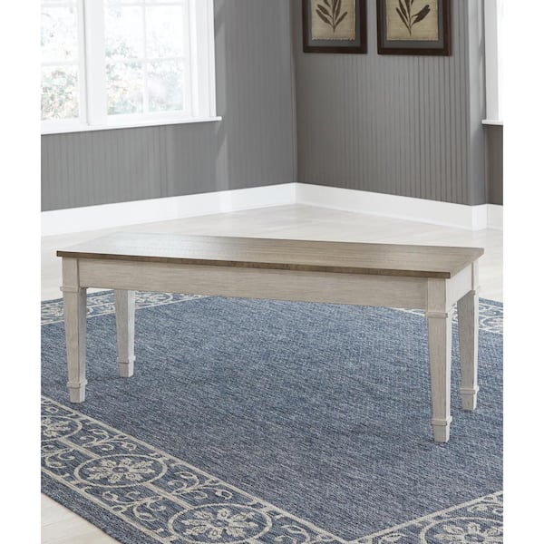Skempton Casual White / Light Brown Engineered Wood 48 in. 4-Legs Dining Table Bench With Back Seats-2