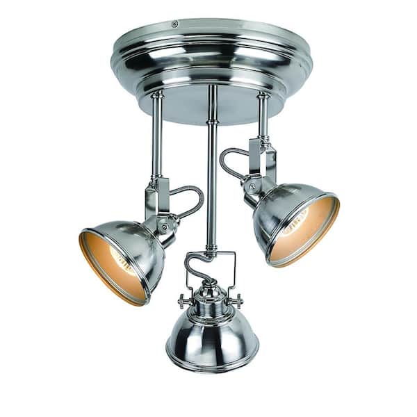 Cresswell 15.35 in. 3-Light Brushed Nickel Ceiling Light with Track Heads