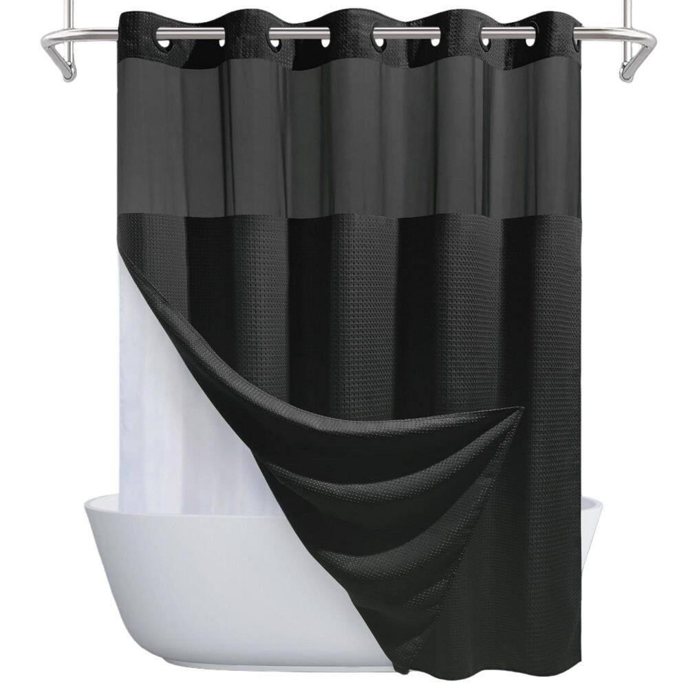 71 in. W x 74 in. L Shower Curtain and Liner Set Waffle Weave Shower Curtain in Black for Hotel and Home Bathroom Use price history on PriceWatchPro
