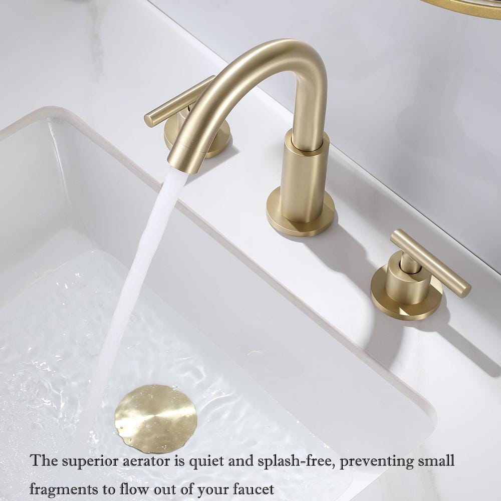 Brushed Gold Brass Double Handle Widespread Bathroom Faucet
