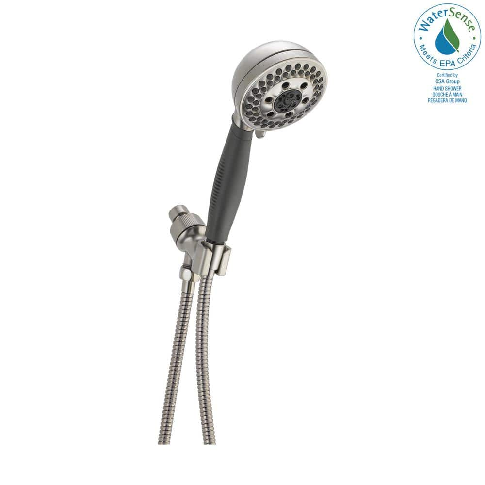 Delta 5-Spray Patterns 1.75 GPM 4.09 in. Wall Mount Handheld Shower Head  with H2Okinetic in Stainless 54445-SS-PK - The Home Depot