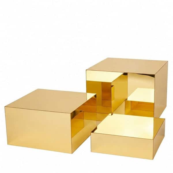 3-Pieces Gold Acrylic Cake Stand Gold Family Acrylic Material Cake Stand with Mirrored Nesting Display Risers