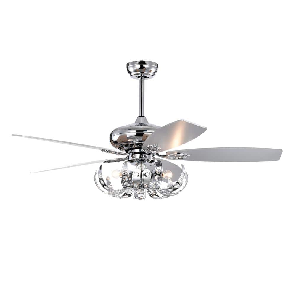 52 in.Indoor Chrome Crystal Ceiling Fan with 5 Reversible Blades Light Kit 