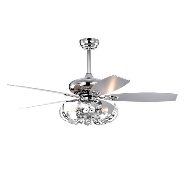 Jushua 52 in.Indoor Chrome Crystal Ceiling Fan with 5 Reversible Blades Light Kit and Remote Control