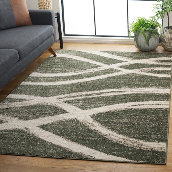 Adirondack Dark Green/Ivory 4 ft. x 4 ft. Waves Square Area Rug