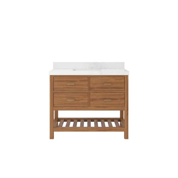 Willow Collections Parker Teak 42 in. W x 22 in. D x 36 in. H Single Sink Bath Vanity in Golden Teak with 2" Empira Quartz Top