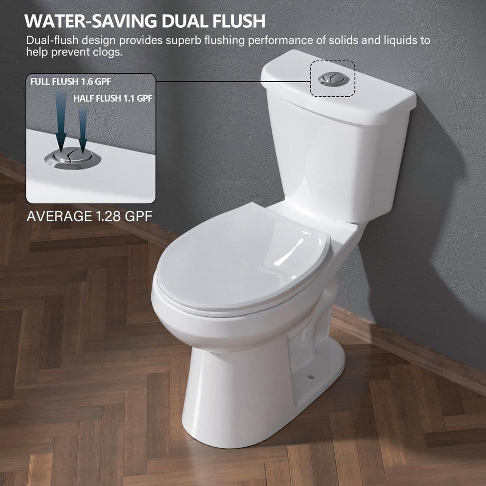 12 in. 2-Piece 1.1 GPF/1.6 GPF Dual Flush Round Chair Height Toilet in Glos