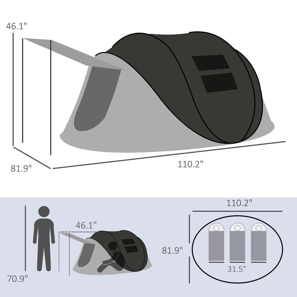 Black Three-Person Dome Camping Tent with Vestibule and Carry Bag