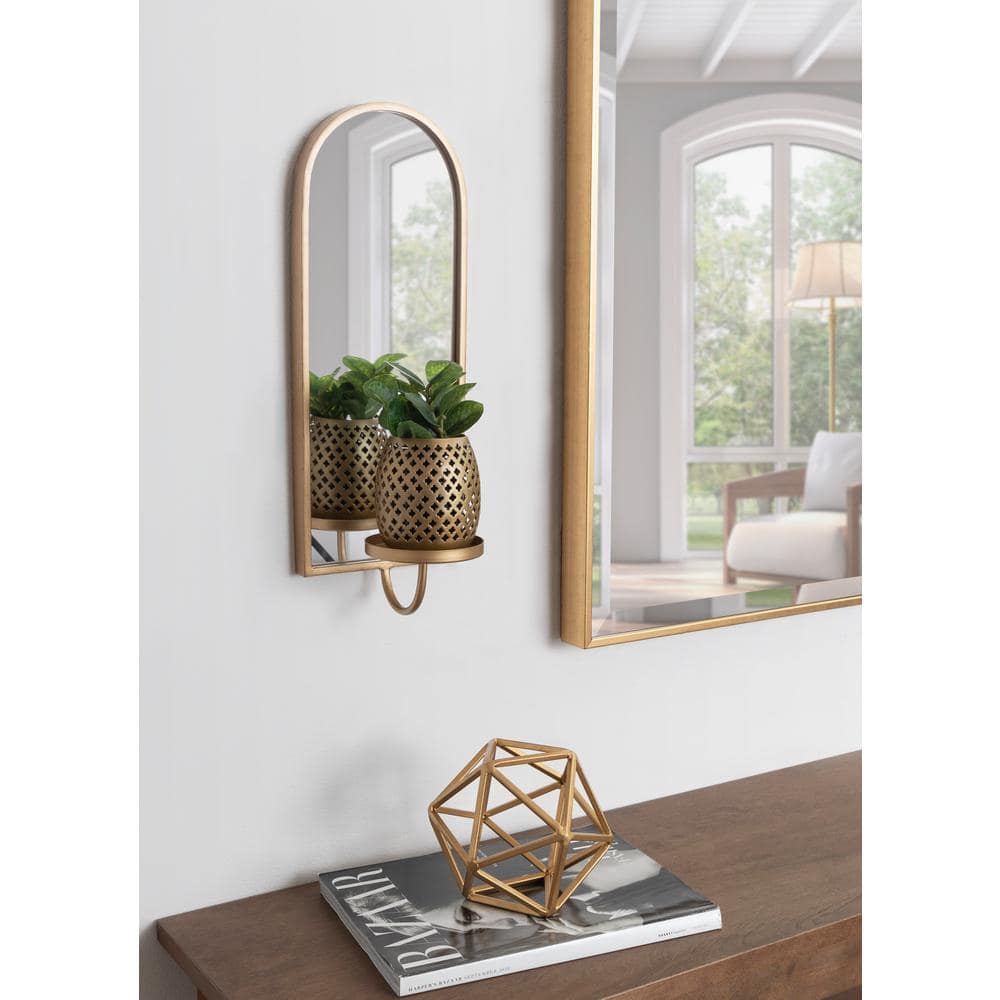Elegant Gold Arched Mirror Wall Sconce with Candle Holder, 6x5x16