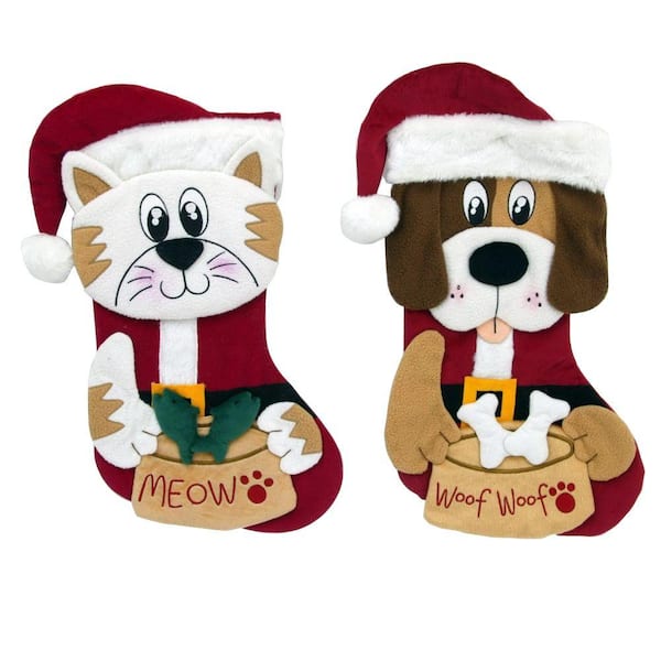 Holiday 20 in. Santa Paw 3D Puppy/Cat Pet Stocking (2 Assorted)
