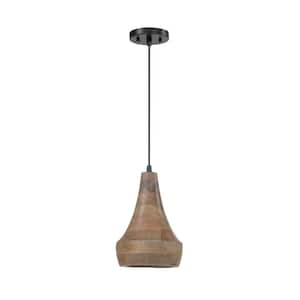1-Light Brown Natural Wood Mini Pendant with Wood Shade