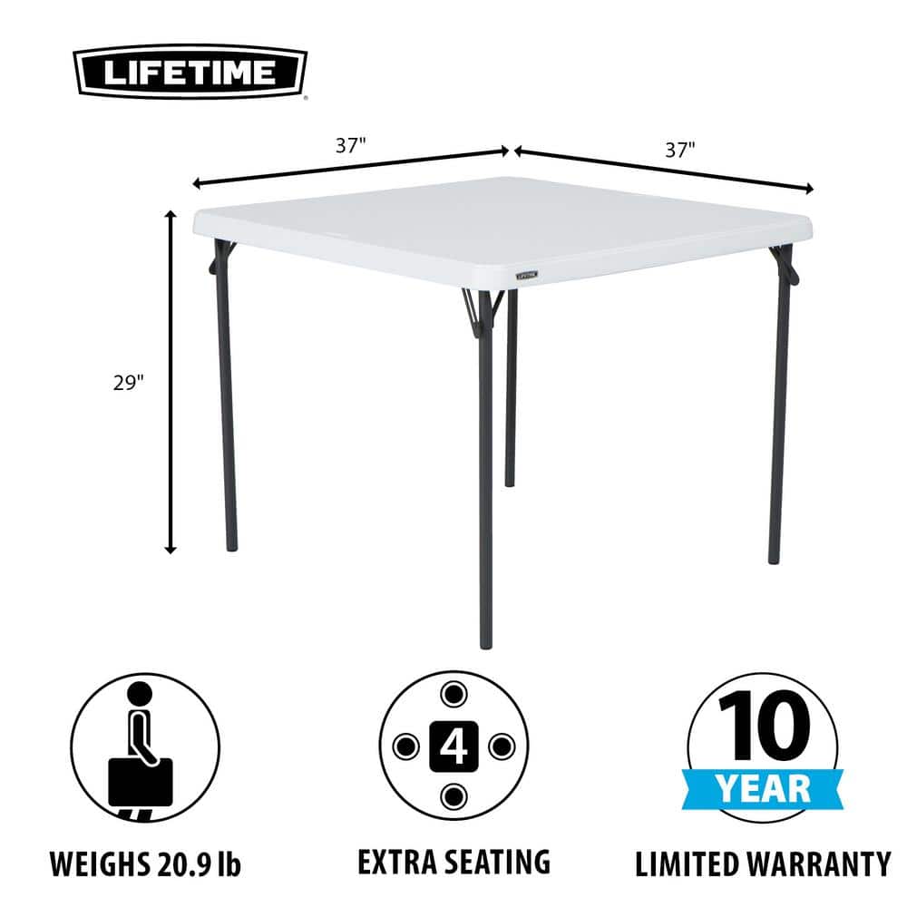 White Granite 37'' Square Folding Table with Powder Coated Legs
