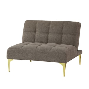 Convertible Taupe Teddy Fabric Sofa Futon Side Chair with Gold Metal Legs